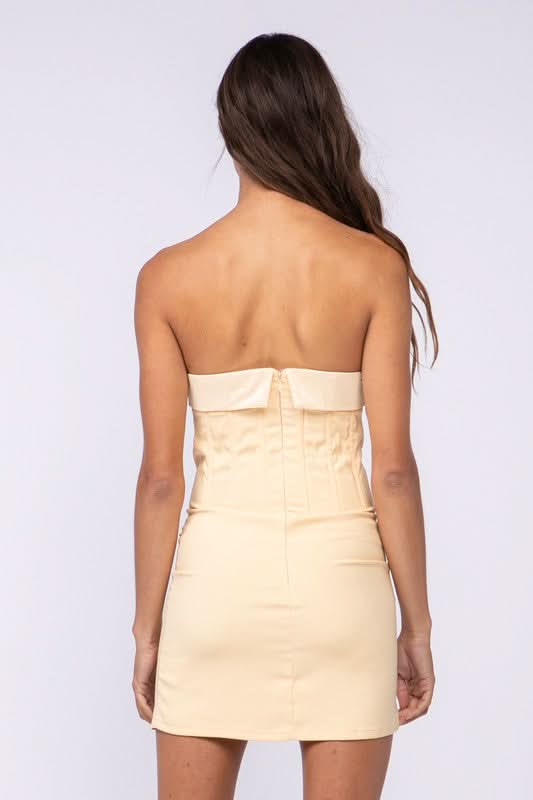 See You There Cream Mixed Media Strapless Mini Dress