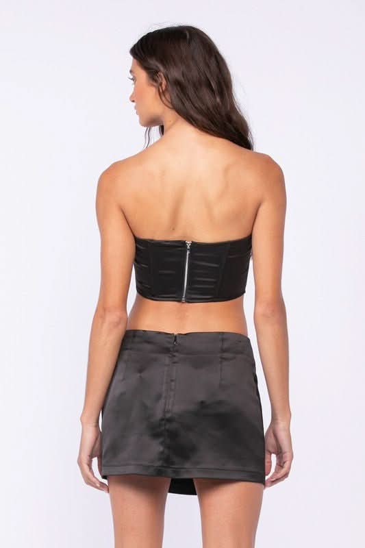 Portia Black Satin Corset Mini Dress Set