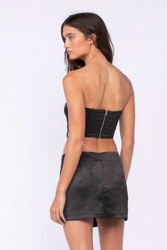 Portia Black Satin Corset Mini Dress Set