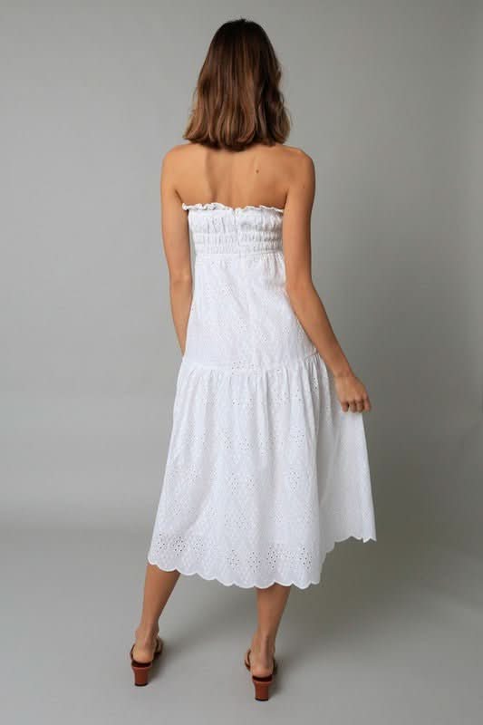 Francesca White Eyelet Strapless Midi Dress