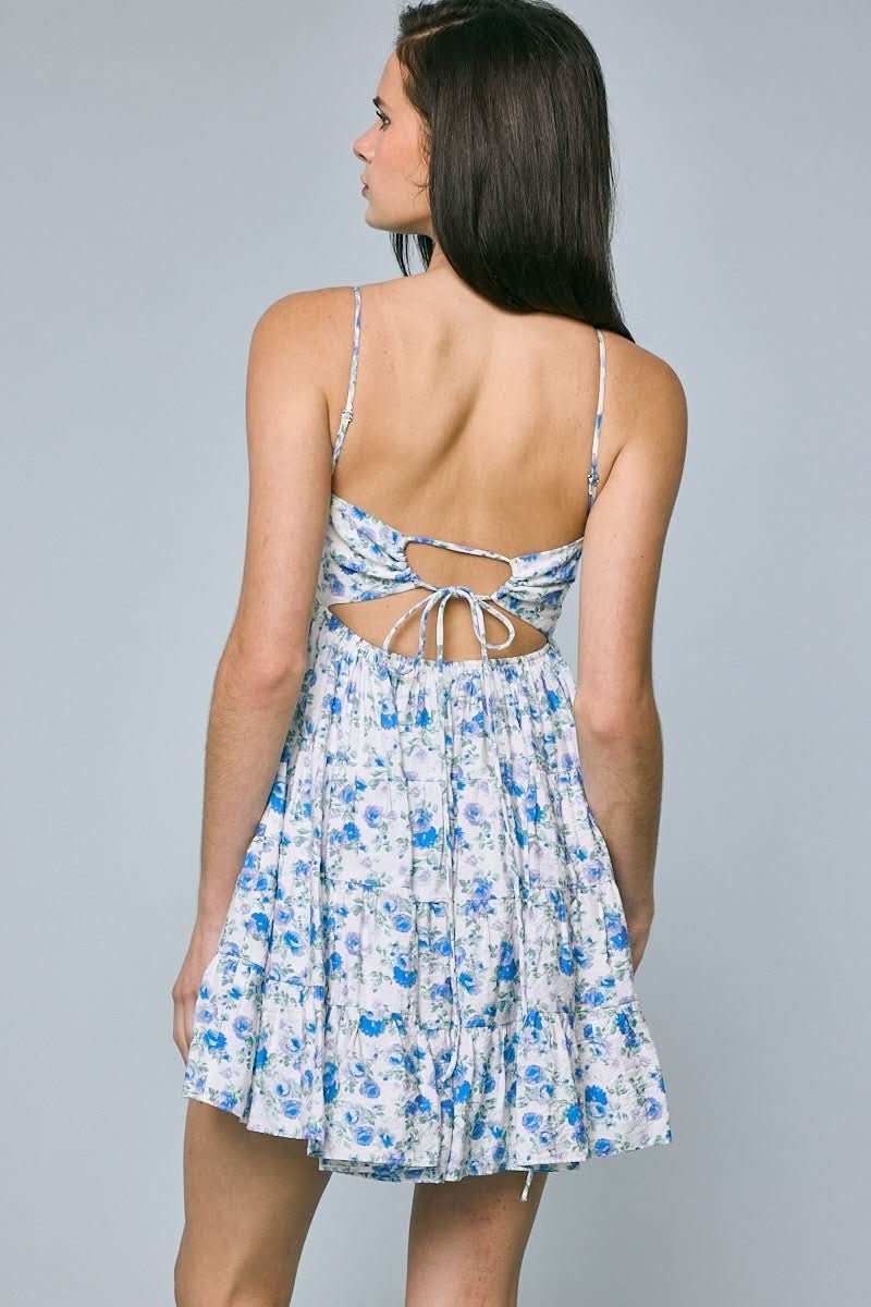 Allie Blue Rose Floral Babydoll Mini Dress