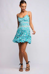 Ayla Teal Blue Floral Smocked Mini Dress