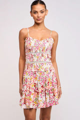 Ayla Pink Floral Smocked Mini Dress
