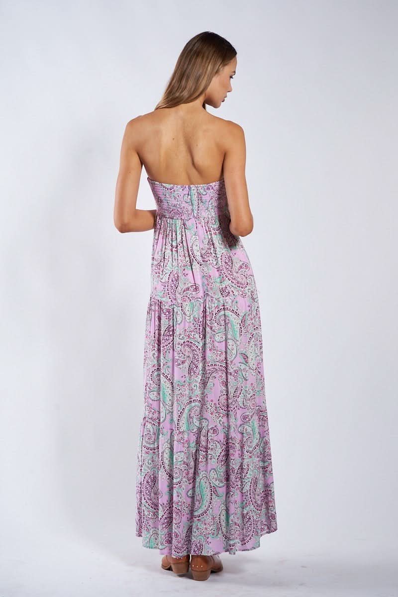 Selene Pink Paisley Floral Strapless Maxi Dress