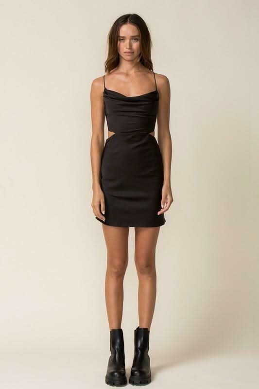 Max Appeal Black Satin Backless Mini Dress