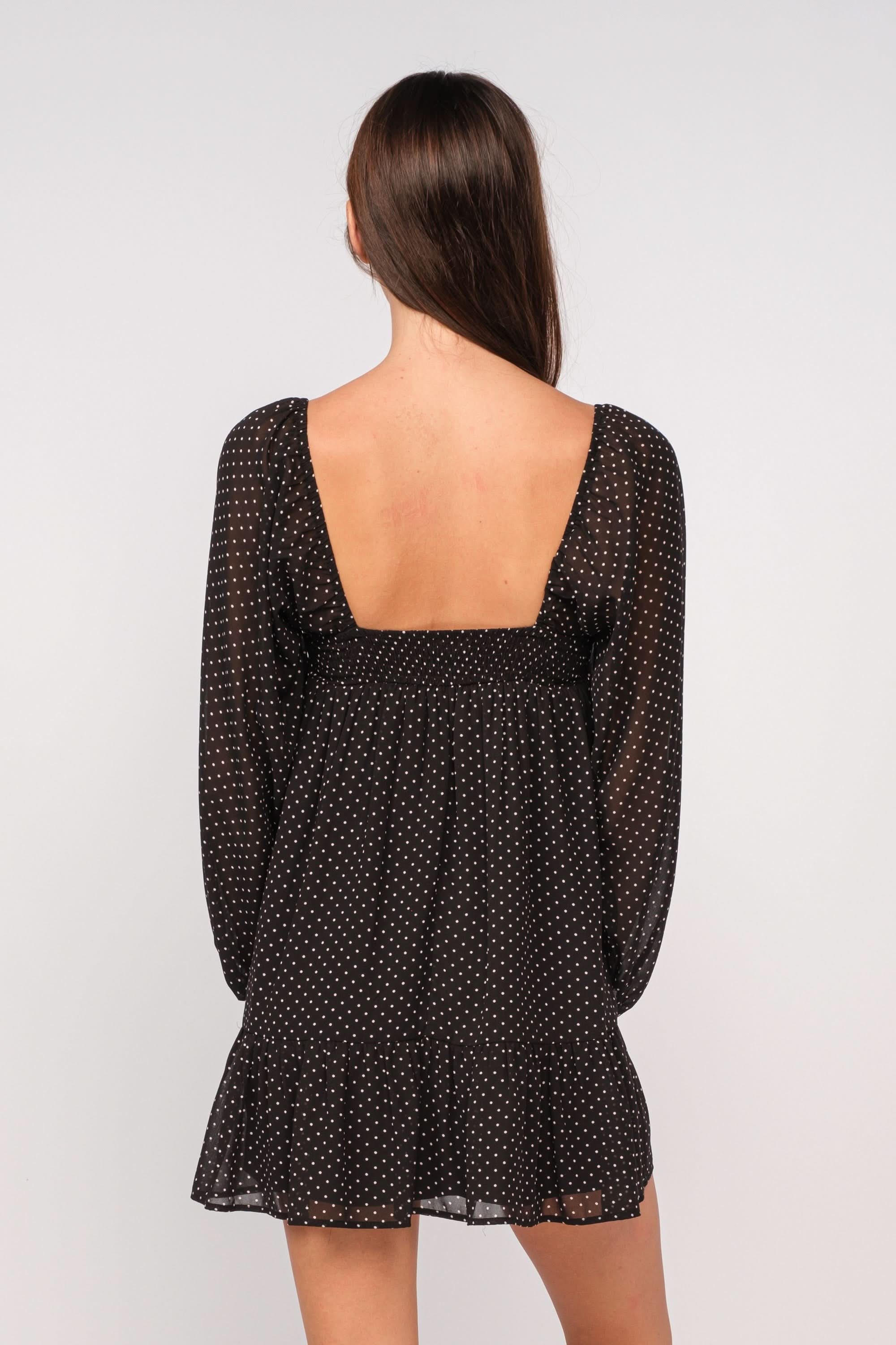 Trish Black Dot Long Sleeve Babydoll Mini Dress