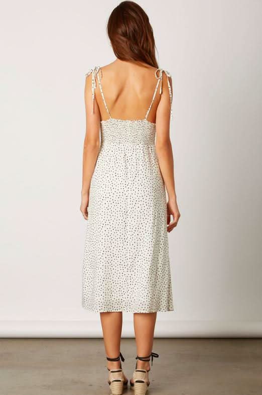 After My Heart White Speck Print Midi Dress