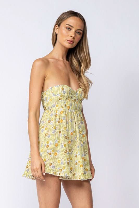Sadie Olive Floral Strapless Mini Dress