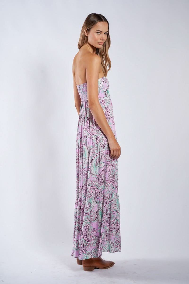 Selene Pink Paisley Floral Strapless Maxi Dress