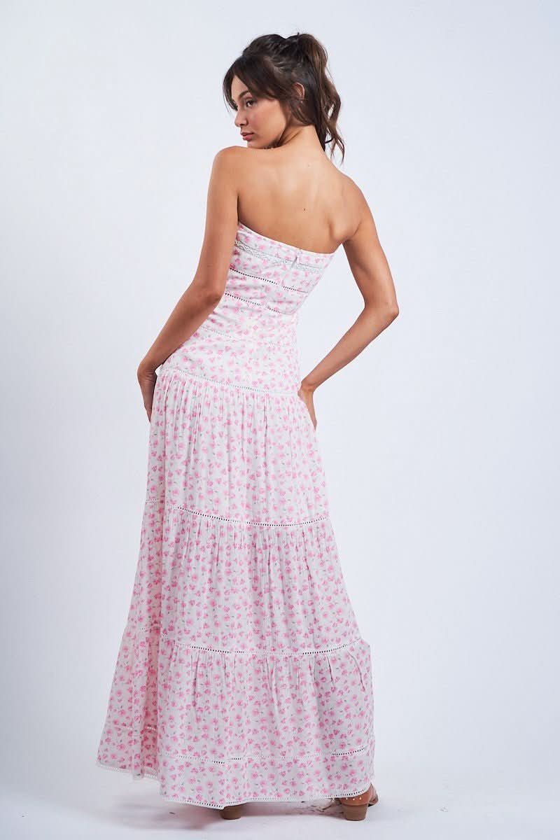 Amalfi White and Pink Ditsy Floral Maxi Dress
