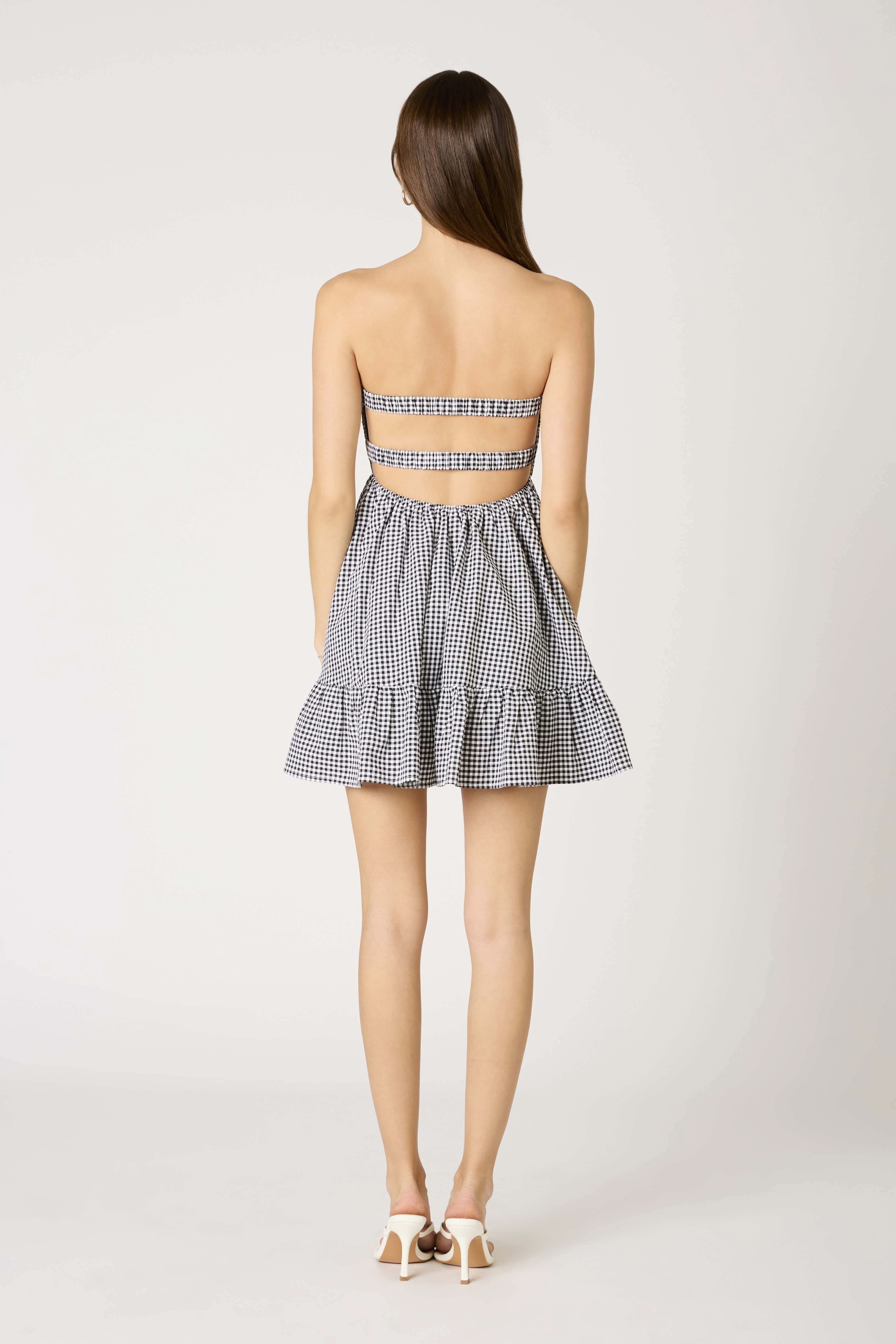 Argie Black Gingham Strapless Romper