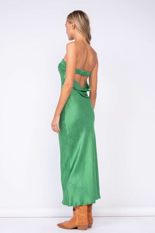 Marla Green Floral Satin Strapless Maxi Dress