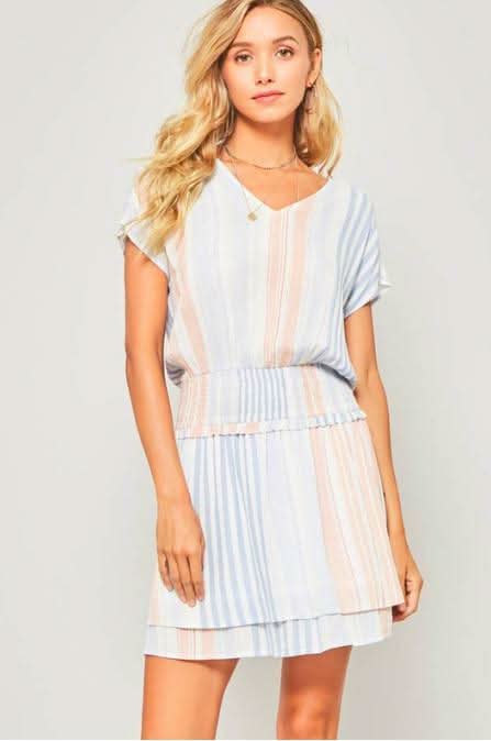 You and I Chambray Blue Striped Mini Dress