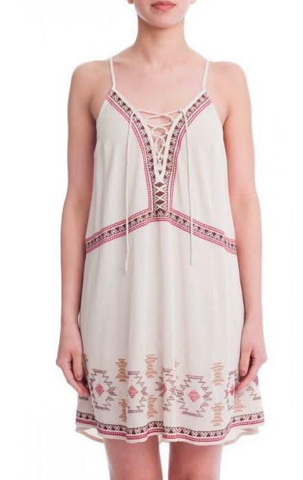 Heart of Mine Taupe Embroidered Lace-Up Coverup Dress