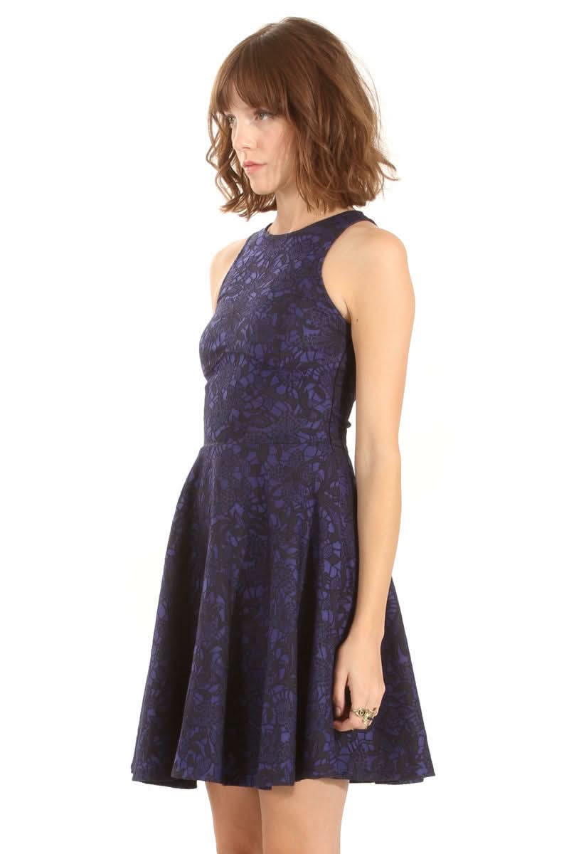 Sugarlips Midnight in Paris Black Jacquard Print Skater Dress