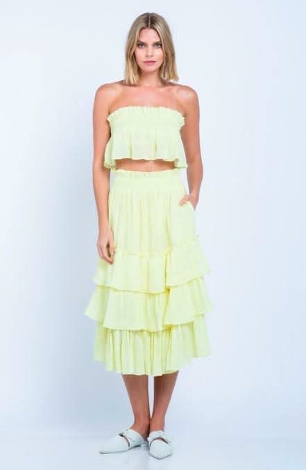 Isabella Yellow Strapless Two-Piece Midi Dress