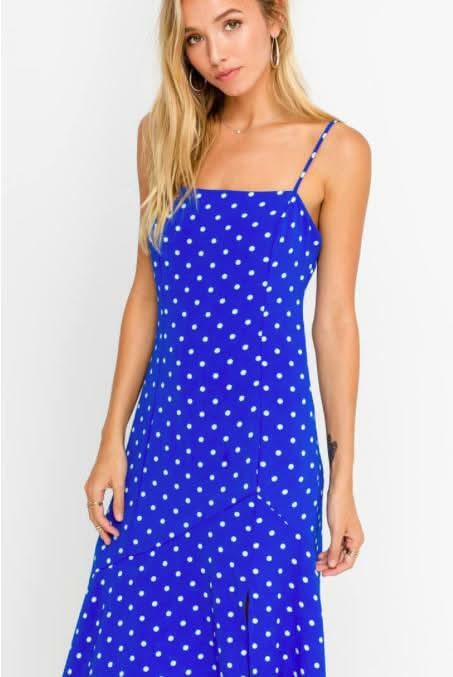 Kayla Cobalt Blue Polka Dot Midi Dress