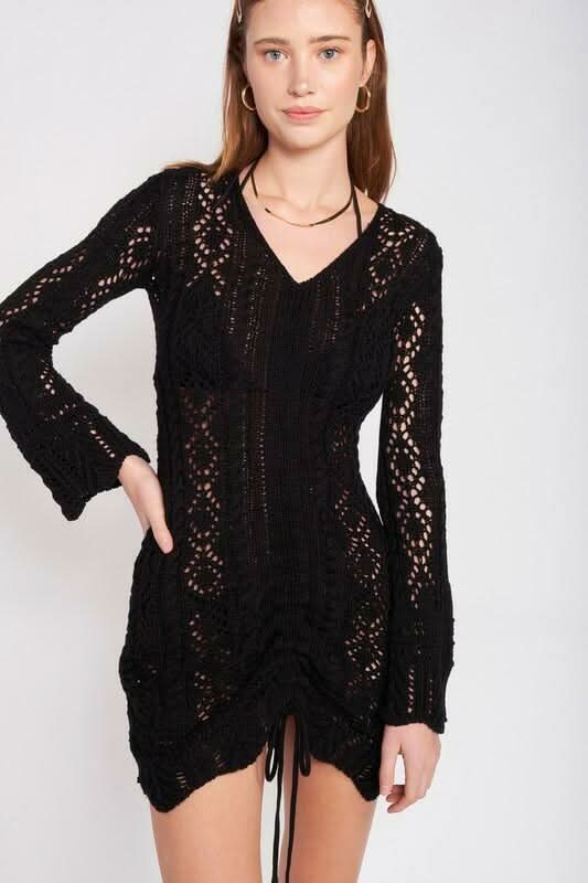 Before You Go Black Sheer Crochet Swim Cover-Up