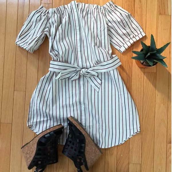 Smitten With You Striped Off-the-Shoulder Shirt Dress
