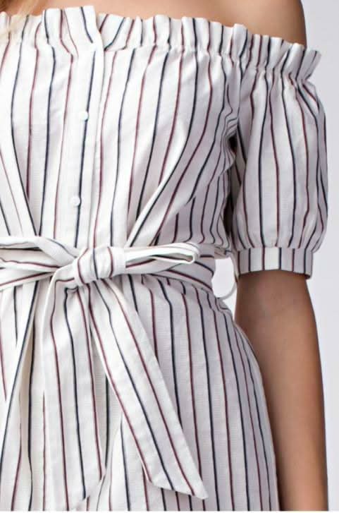 Smitten With You Striped Off-the-Shoulder Shirt Dress