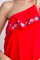 Southern Bud One-Shoulder Ruffle Mini Dress
