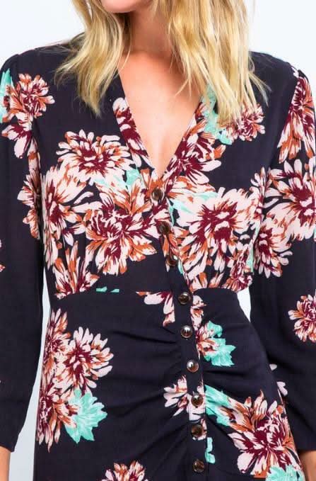 Valley Girl Black Floral Print Button-Down Mini Dress