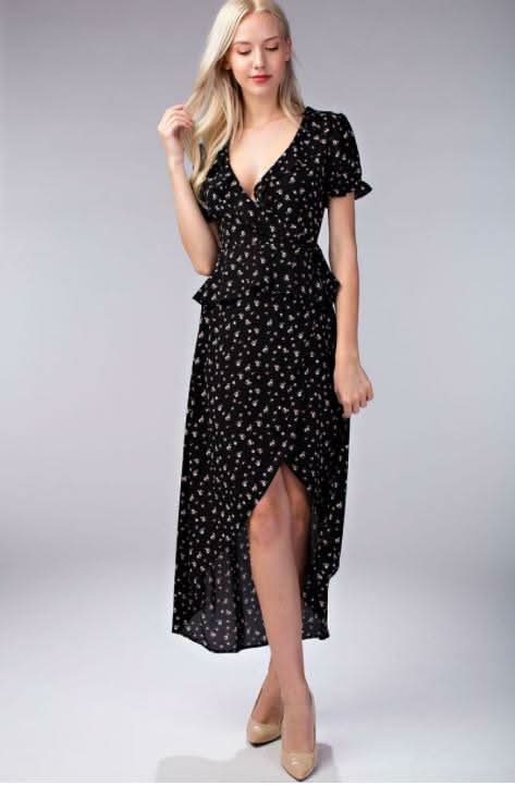 Becca Black Floral Two-Piece Midi Dress