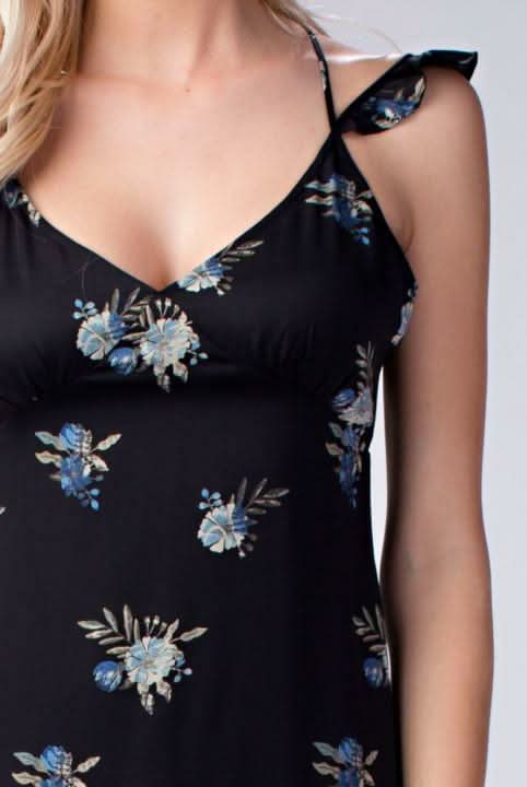 Along the Prairie Black Floral Print Midi Dress