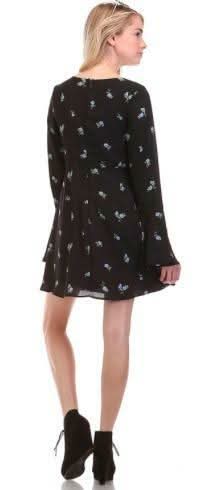 Botanical Babe Black Floral Print Bell Sleeve Dress