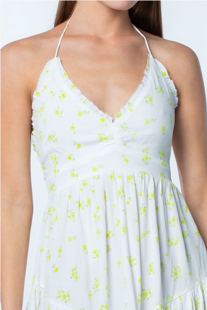Boca Grande Lime and White Floral Halter Mini Dress