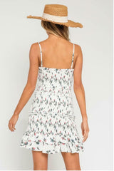 Rhea White and Pink Floral Smocked Ruffle Mini Dress