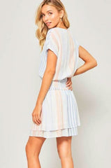 You and I Chambray Blue Striped Mini Dress