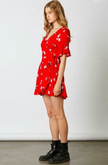 Best Buds Red Floral Print Wrap Dress