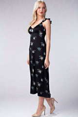 Along the Prairie Black Floral Print Midi Dress