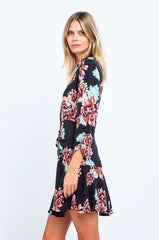Valley Girl Black Floral Print Button-Down Mini Dress