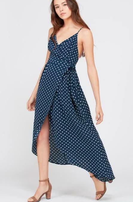 Dorothea Navy Blue Polka Dot Backless Maxi Dress