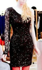 Allure Black Sequin One Sleeve Mini Dress