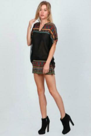 En Créme Black Print Kimono Tunic Top