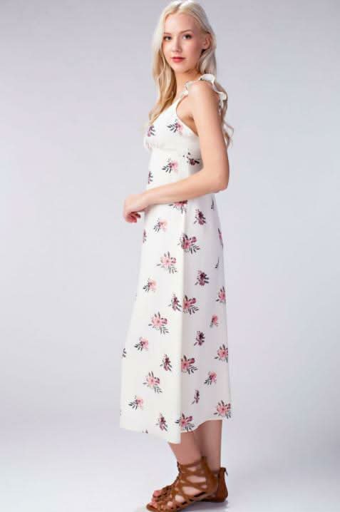 Along the Prairie White Floral Midi Dress