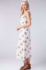 Along the Prairie White Floral Midi Dress