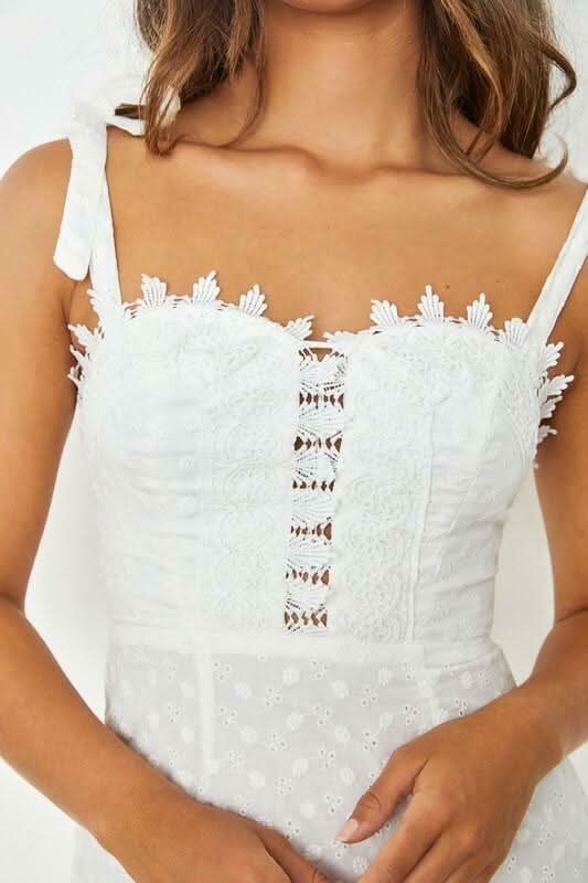 Bella White Eyelet Crochet Lace Mini Dress