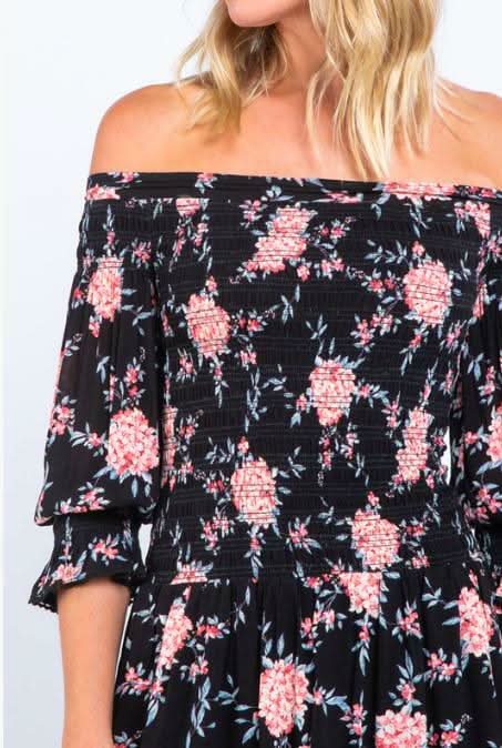 Christina Pink and Black Floral Print Mini Dress