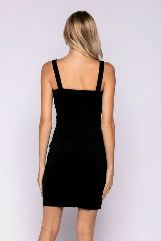 Sylvia Black Velvet Button-Down Pinafore Dress