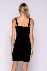 Sylvia Black Velvet Button-Down Pinafore Dress