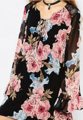 Bloomin' Black Flora Bell Sleeve Shift Dress