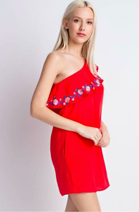 Southern Bud One-Shoulder Ruffle Mini Dress
