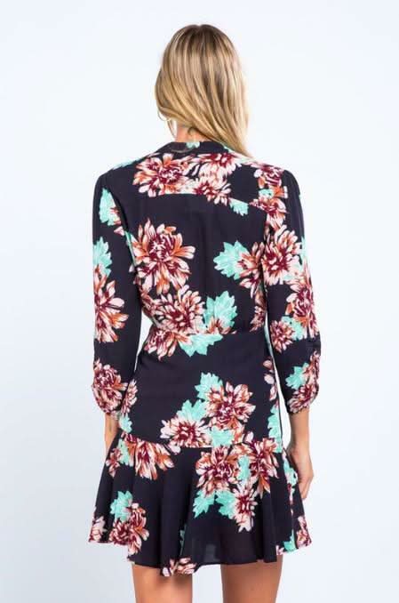 Valley Girl Black Floral Print Button-Down Mini Dress