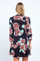 Valley Girl Black Floral Print Button-Down Mini Dress