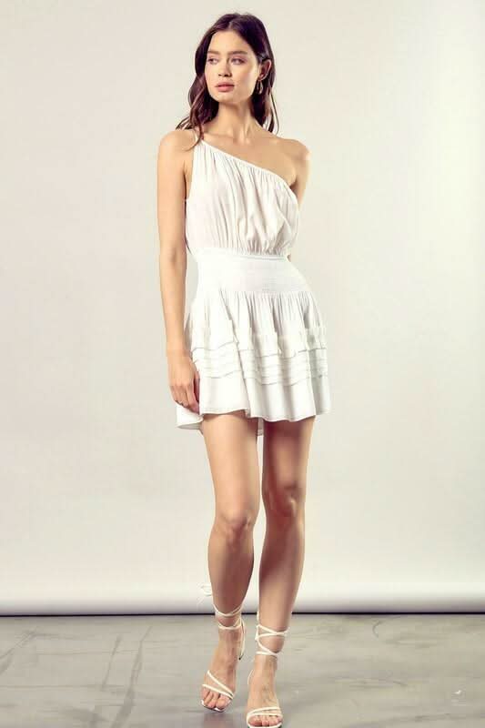 Sandra White One Shoulder Mini Dress