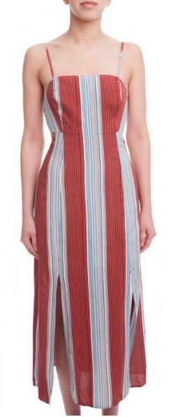 Illusion Red Striped Midi Dress